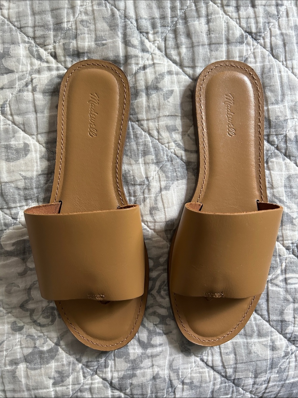 Madewell Cognac Brown Leather Slide Sandals NWOT